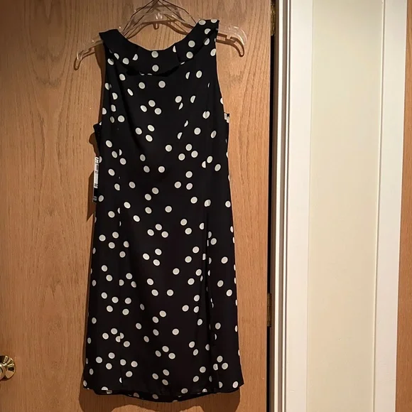Adrianna Papell Black Dress with Cream Polka Dots and Ruffles - Picture 4 of 9